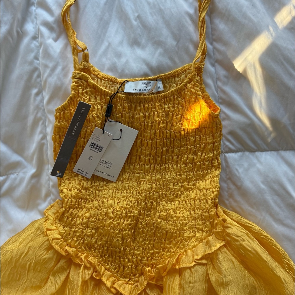 Anthropologie Golden Yellow Smocked Tank Dress - Picture 2 of 5